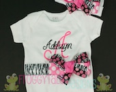 COMING HOME PeRsOnALiZeD Glitter Dot Zebra Hot Pink Bodysuit Onesie and Bow Beanie Outfit for Little Baby Girls - MONOGRAMMED Custom