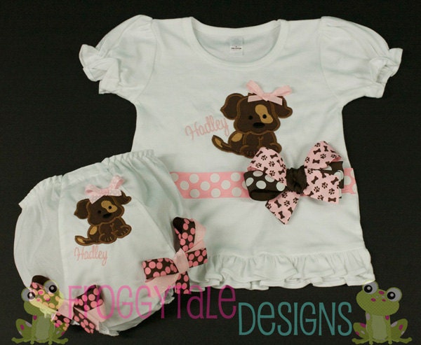 PeRsOnALiZeD CUTE Pink Puppy Dog Bodysuit Onesie or Toddler Shirt and Diaper Cover Set for Little Girls - Custom