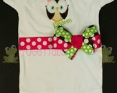 Owl PeRsOnALiZeD Bodysuit Onesie or Toddler Shirt in Fuchsia Chocolate and Lime for Little Baby Girls - Made to Order Custom