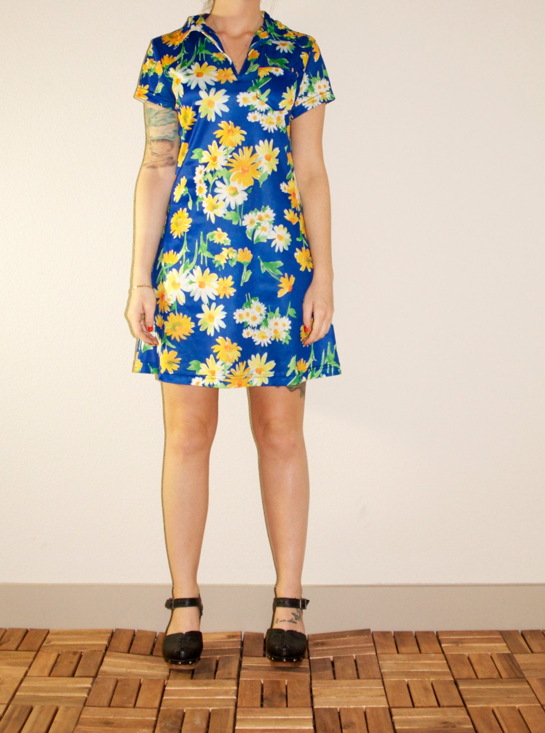 Grunge 90s Daisy Hipster Summer Mini Dress XS Small S
