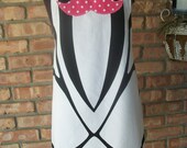 Mustache Apron w/ Black, White & Pink Polka-Dots