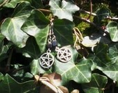 Hematite Silver Pentacle Earrings