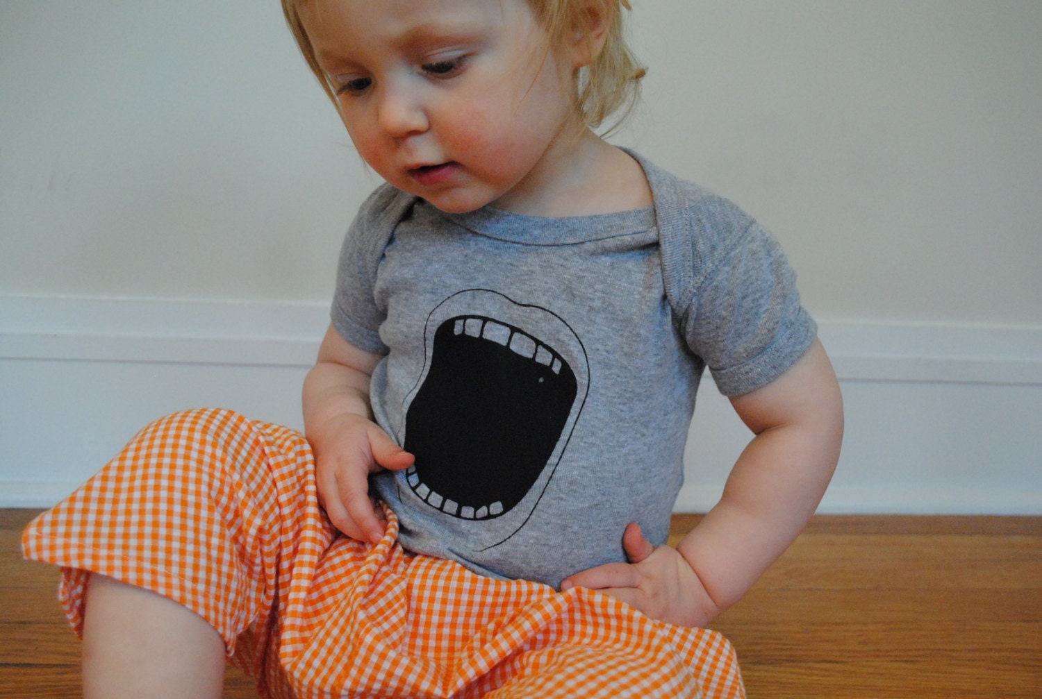 Unisex baby onesie, hand-printed