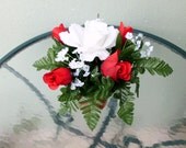 Silk Floral Arrangement, Valentine's Day Roses, Red Roses, Clay Pot (V5)