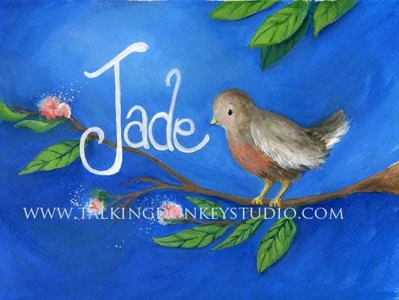 Nursery decor, babys room, spring, woodland, boy, girl, bird, children,  kids wall art, original, acrylic painting