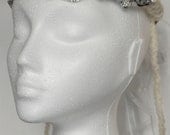 Wedding bridal crown wreath headband coronet in pale blue and ivory, with silver leaves, Swarovski crystals and freshwater pearls