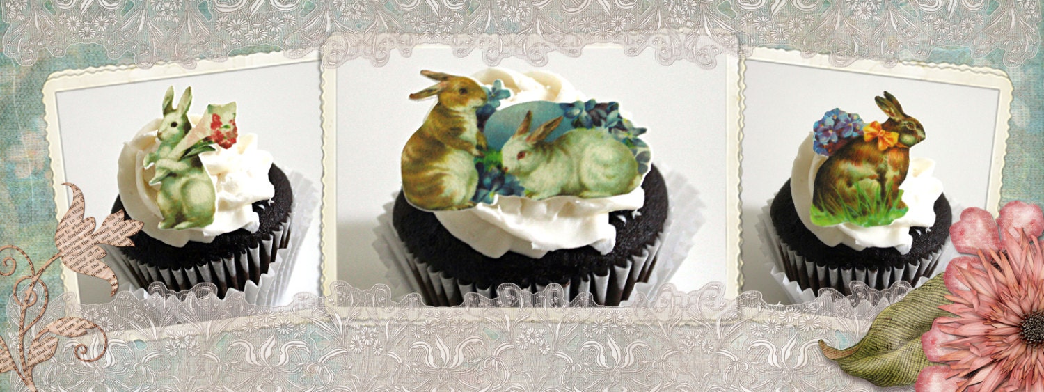 12 Easter Edible Prints - Vintage Easter Bunny Collection - Easter cupcake toppers Il_170x135
