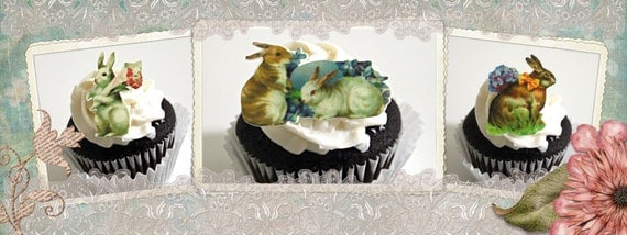 12 Easter Edible Prints - Vintage Easter Bunny Collection - Easter cupcake toppers Il_570xn
