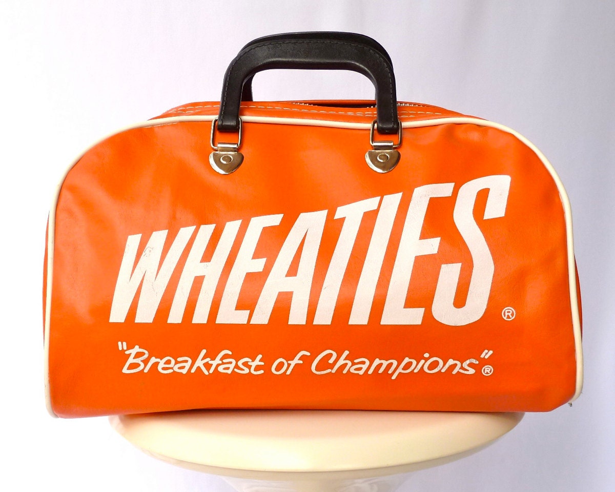 Vintage Wheaties Orange Vinyl Duffle / Bowling Bag  --  "Breakfast of Champions" - ModLoungeVintage