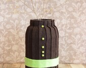 Vase. Home decor recycled/redecorated glass vase hand crafted in felt and beads.