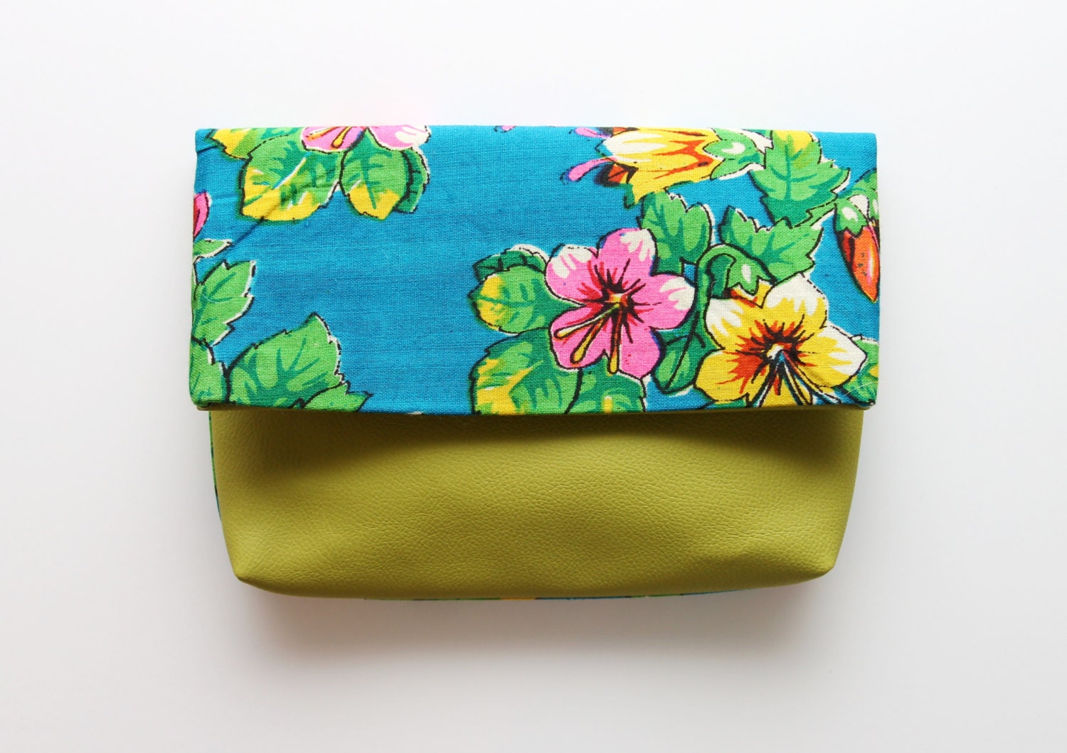 PISTACHIO/ Leather & Wool floral envelope clutch