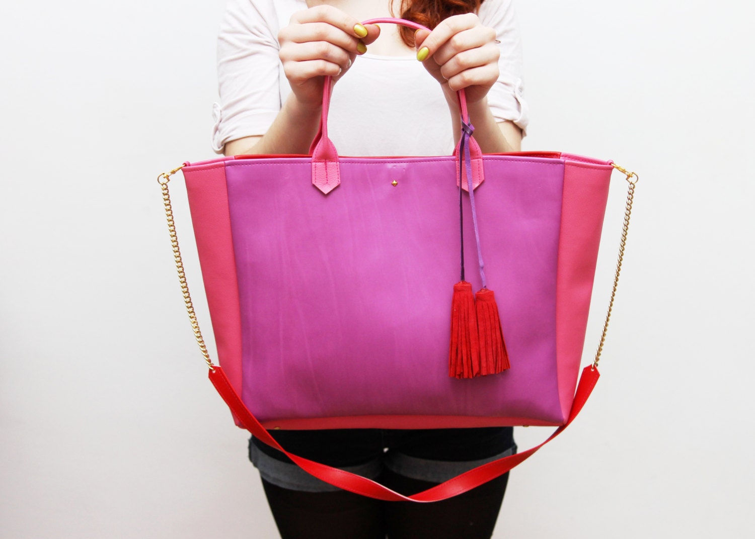 BIANCA 10/ Convertible colorblock leather bag