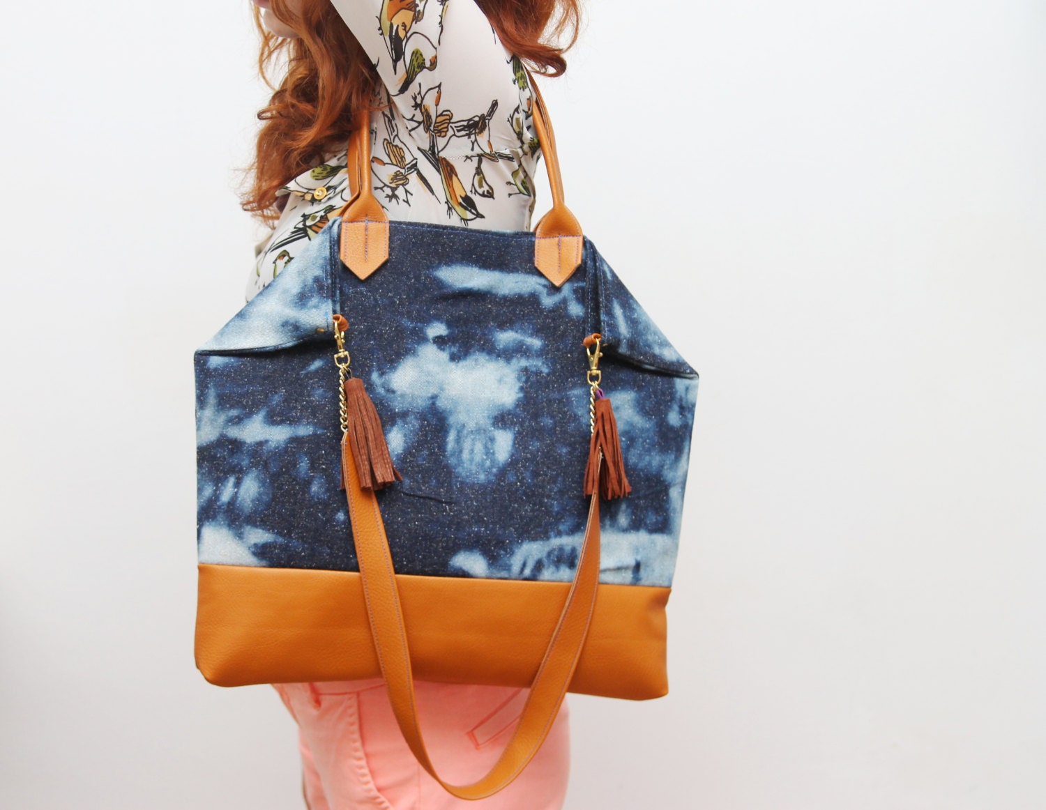 EVERYDAY 2/ Convertible Denim & Leather tote