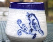 Blue Bird Kitchen Crock Salt Glazed Pottery Serving Jar or Bowl, Unique Wedding Gift