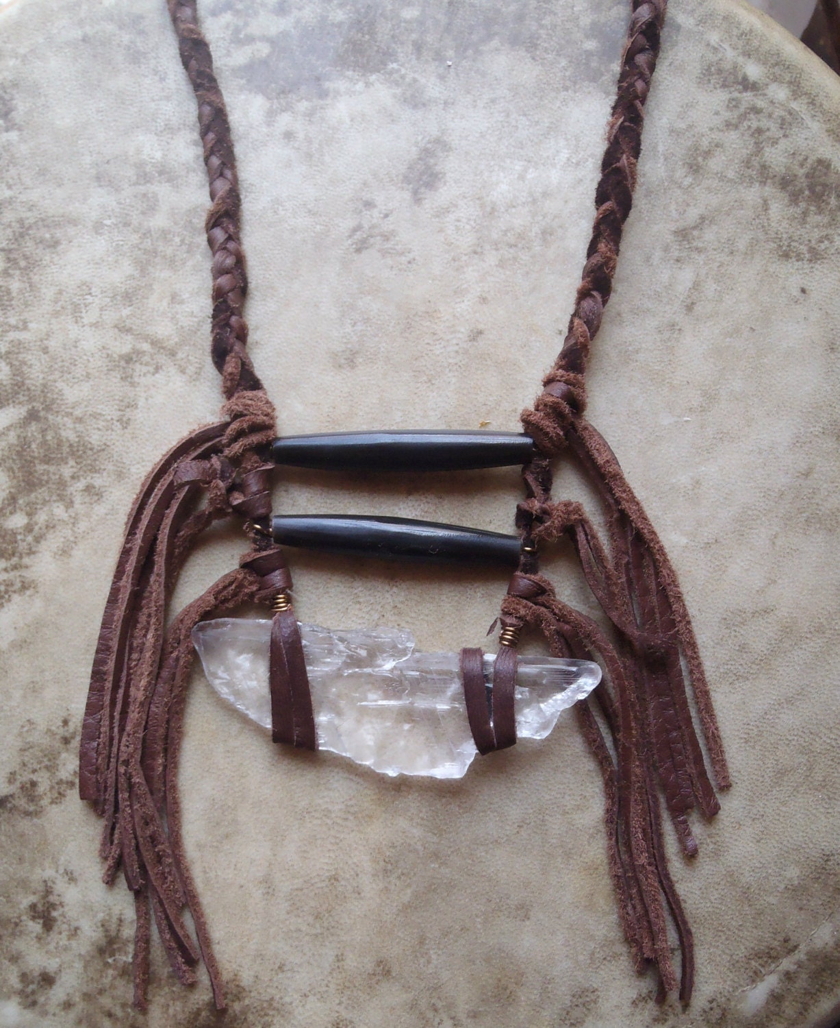 magik ... selenite breastplate tassel necklace // boho. tribal. bohemian. tassle. // ready to ship