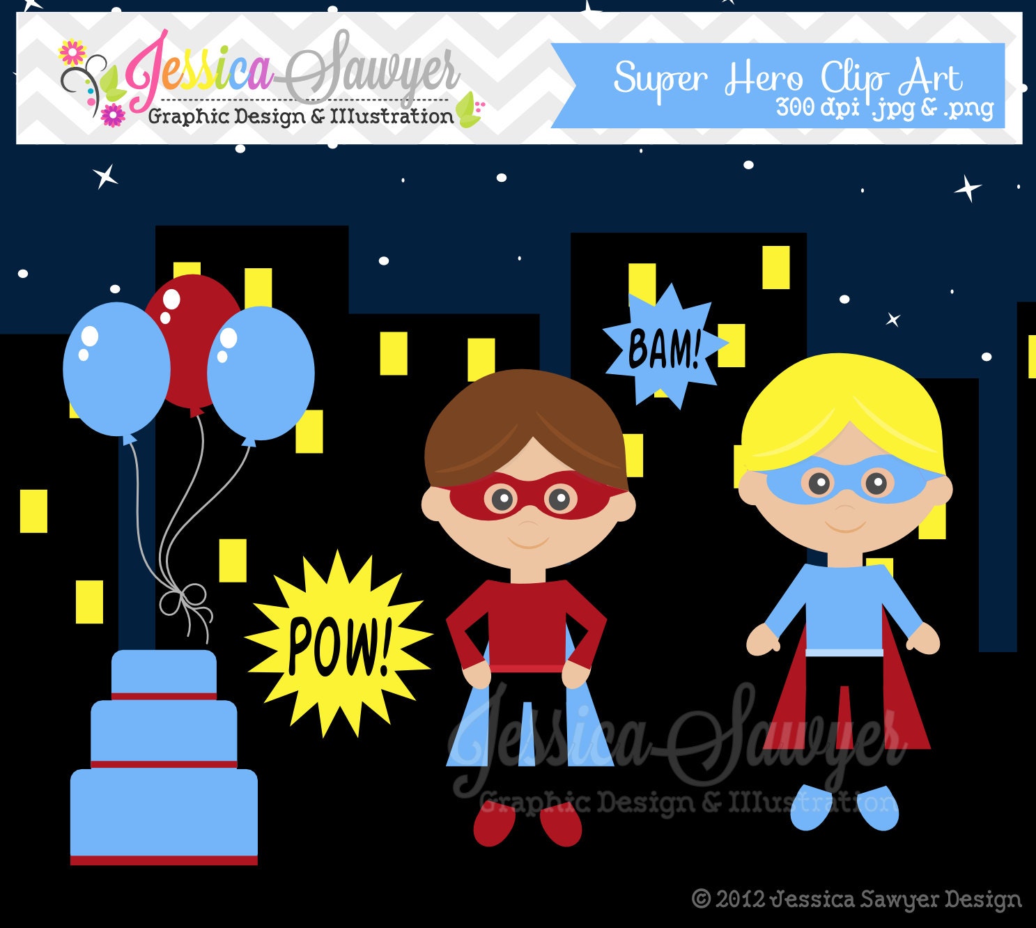 INSTANT DOWNLOAD super hero birthday clip art for personal and commercial use, scrapbooking, blog design Il_570xn