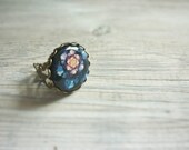 SALE Absrtact floral print ring, adjustable ring, gift for her