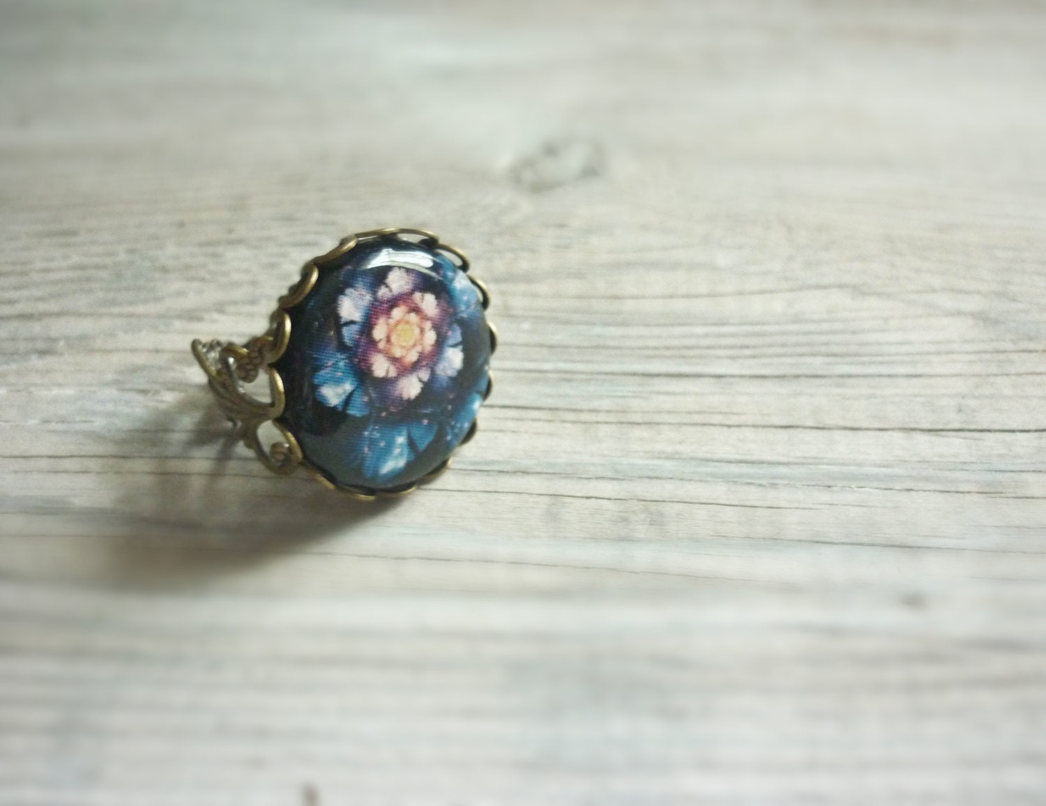 SALE Absrtact floral print ring, adjustable ring, gift for her