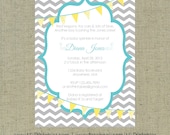 Gray Chevron with Yellow Bunting Custom Printable Invitation
