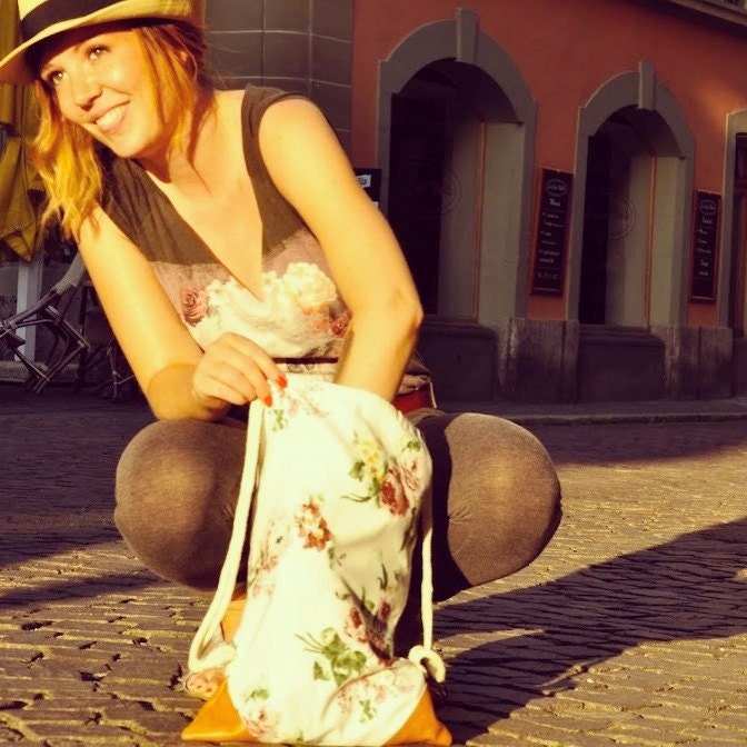 Flower bags and bike accessories by Stel K // Canvas backpack tote // tote bag // Summer bag // Beach bag