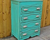 Seagrass Blue Vintage Chest/ Brown Glaze /VintageHardware /Bedroom Furniture/ Dresser/ TV Stand/ Storage/ Distressed