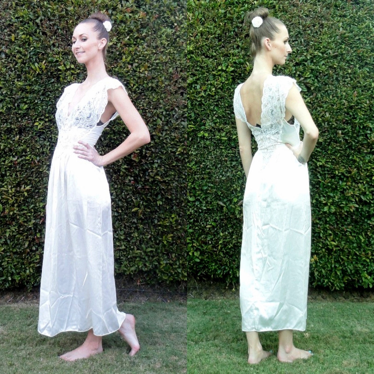 Long off white lace/sheer on top lingerie slip/dress
