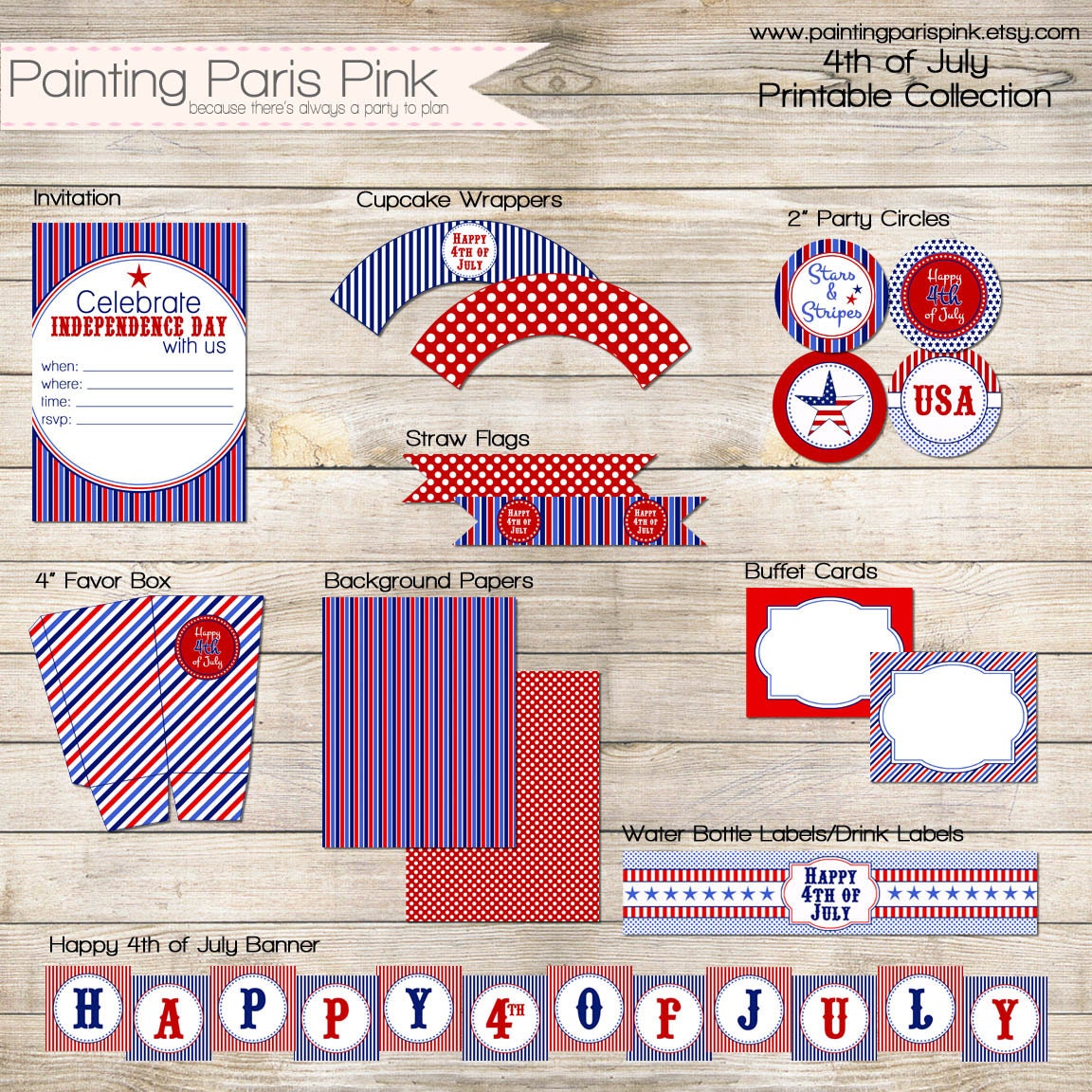 Instant Download - 4th of July - Full Printable Party Collection - Use Coupon Code for 50% off until May 30