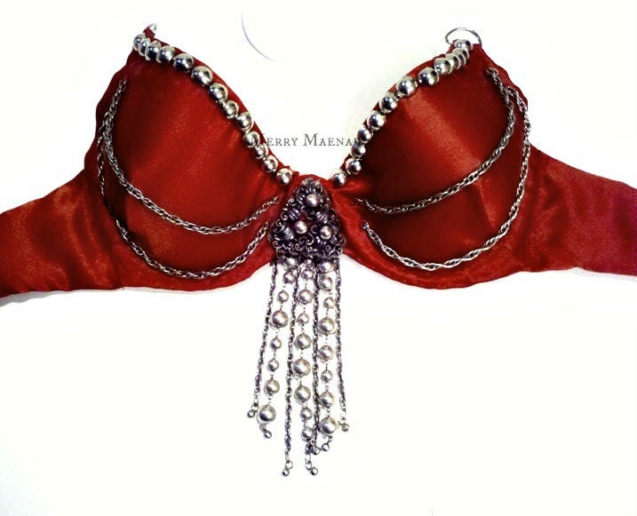 Bra for tribal fusion belly dance - size 34-36 D - cinnamon and silver. Women's tribal belly dance costume.