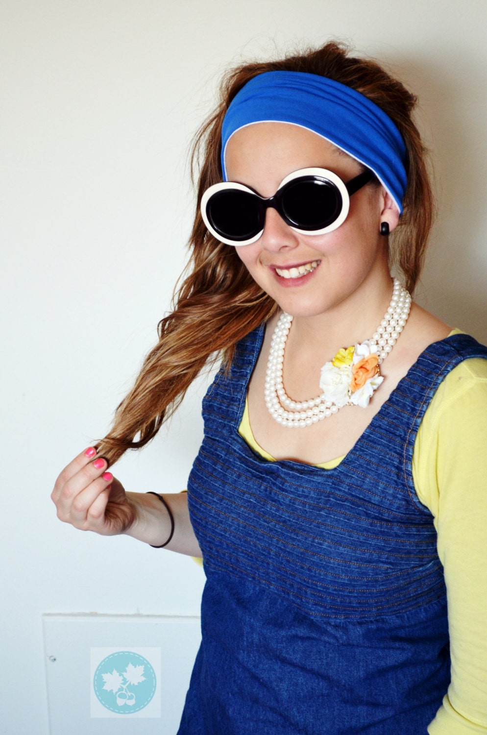 Dreadlock headband. Yoga accesssory. Wide bandana. White. Blue. Hair wrap. Hippie head band. Turban hairband. Sporty activities. Active wear