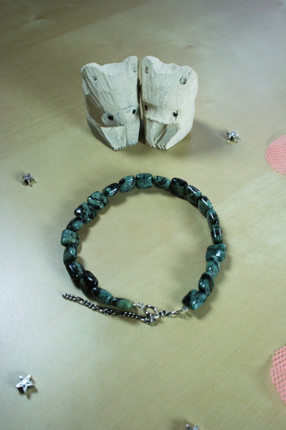 Green zebra jasper square beads bracelet
