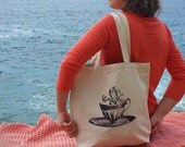 Shopper Grocery Diaper Tote Bag 100% Cotton Natural Color with  with vintage Mad Hatter and tea cup altered print