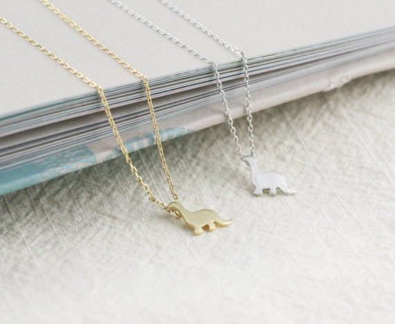 tiny dinosaur necklace in gold / silver