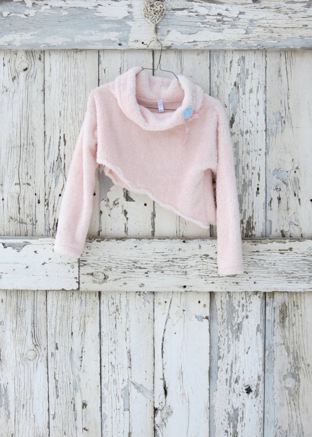 Pink Powder Puff Cropped Cowl upcycled asymmetrical sweater cover pullover shrug prom wedding