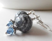 Blue Agate Earrings Semi Precious Gemstone Dangles Beaded Jewelry Blue Dragon Vein Agate Stone Earings in Silver Handmade