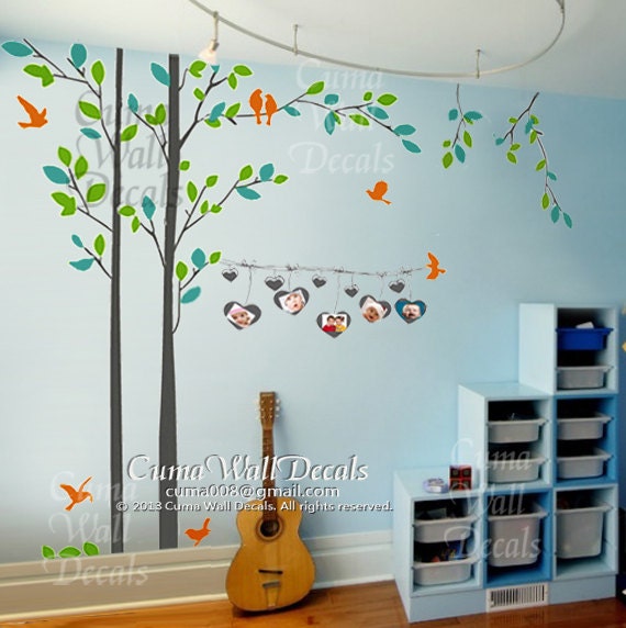 tree wall decal photo frame birds nursery wall sticker baby boy girl decal - Z201 cuma