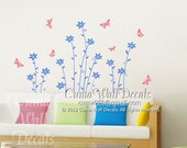 Flower vinyl wall decals Butterfly wall sticker art Nursery wall decal kids florals Playing room- butterfly and flowers Z123 by Cuma
