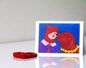 GREETING CARD two kissing red pandas / Love animal kiss She and He Couple Hearts Blue / Love message / I love you / I miss you/ For my lover