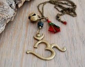 Brass OM yoga necklace with bell and tassel - yoga jewelry - boho jewelry - om pendant