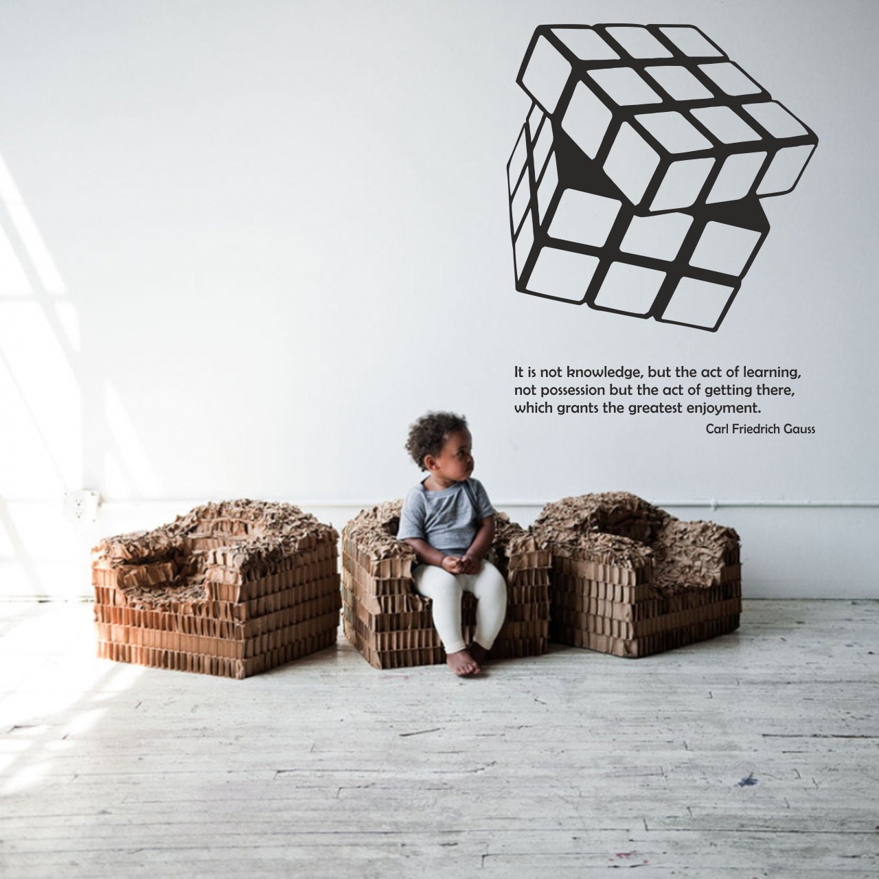 Science art Gauss quote and Rubik's cube vinyl wall decal