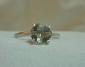 The "Jefferson" - A 7mm Cushion Cut Praseolite Moving on Up in a Deluxe V Sterling Silver Setting with Brushed Satin Finish