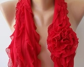 Red Chiffon Rose Shawl/ Scarf - Headband -Cowl---Mothers Day gift