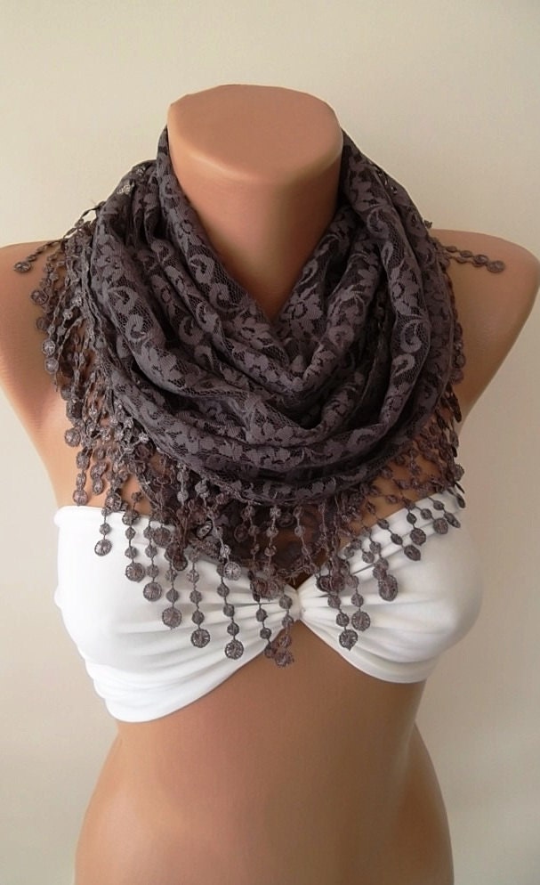 Super elegant scarf/Shawl -- Lace scarf Moca grey---Mothers Day gift ---Size large