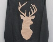 Leather Stag Deer Jumper Women's Dark Grey Heather Lightweight Crew Neck Sweatshirt