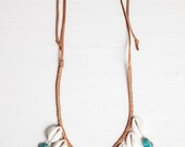 Sea Goddess Necklace - Cowry Shells and Turquoise Color Beads
