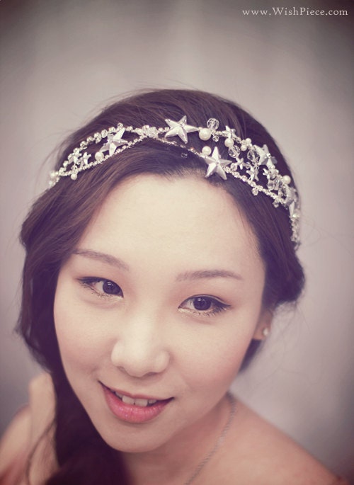 Stars and Pearls Wedding Headband, Hair Accessories, Bridal Headpiece, Wedding Hairband, Hair Star - SS103