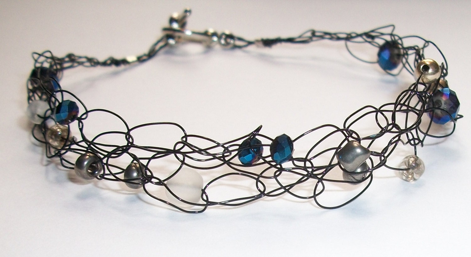 Black wire crochet beaded bracelet
