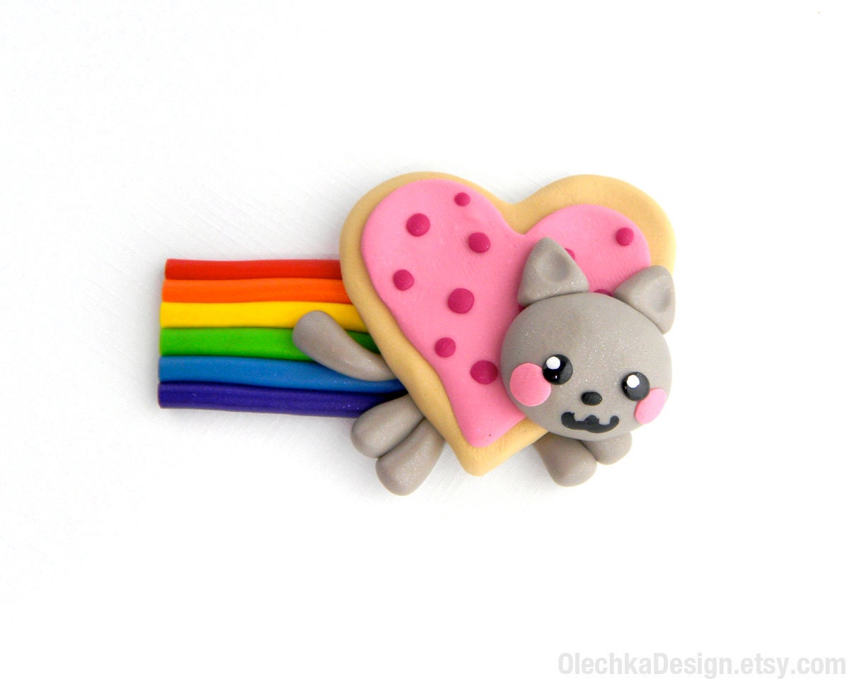 Nyan Cat Valentine Heart Magnet, Geek Meme, Polymer Clay