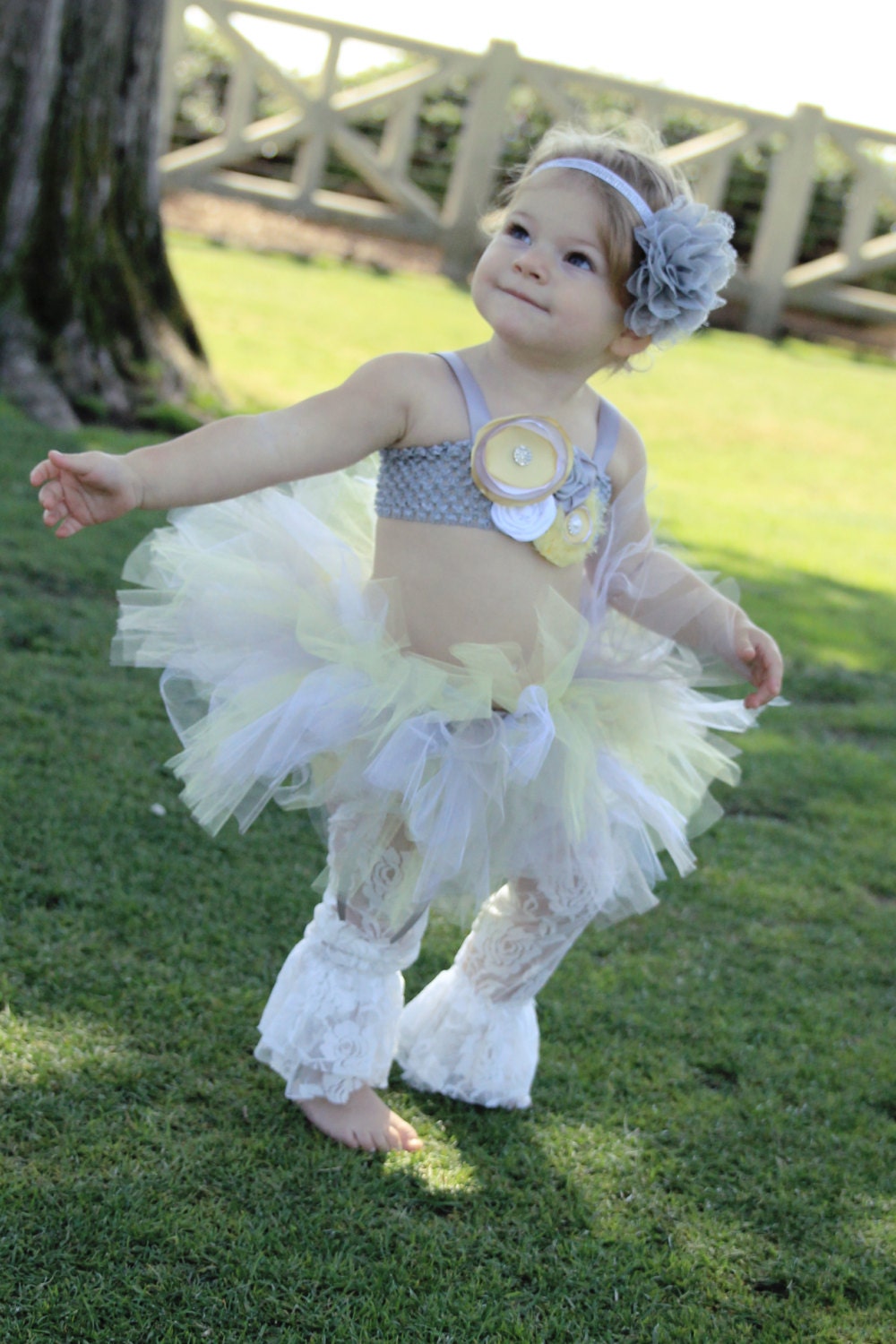 The Riley Tutu, Top, & Headband- Yellow, Gray, and White, Birthday, 1st birthday, Girl, Newborn, Infant, cake smash, photo prop