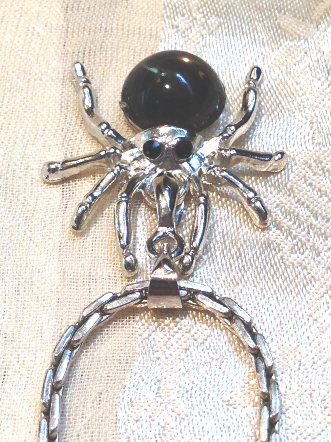 Vintage Spider Necklace Tibetan Silver & Black Opal