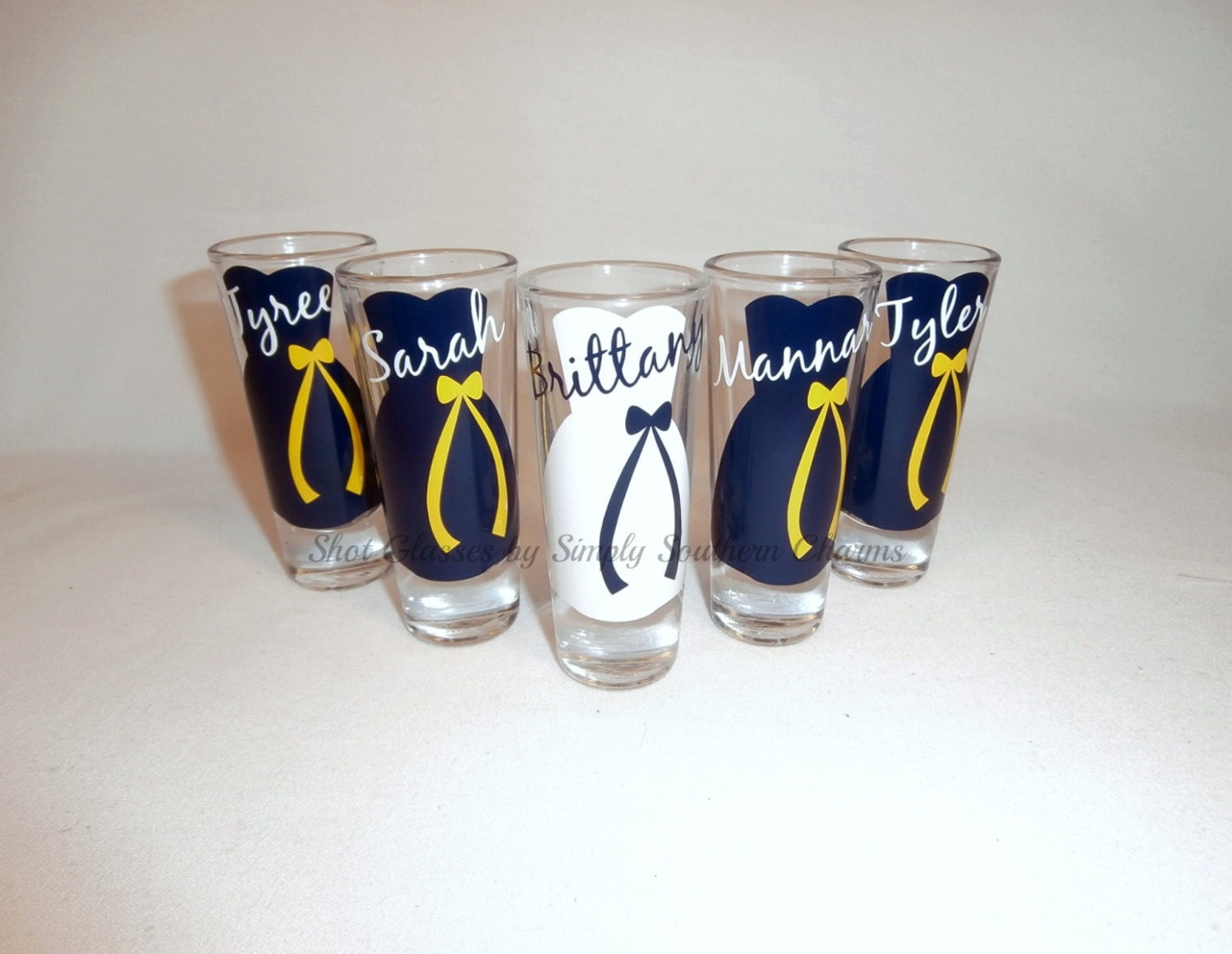 4 Wedding Glasses, Personalized Bachelorette/Bridesmaid Shot Glasses, Wedding Party Glasses